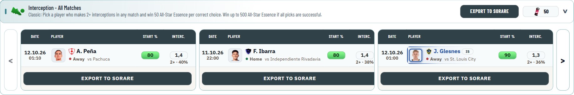 Interception mission with three candidates: the expected interceptions and the chance of 2+.