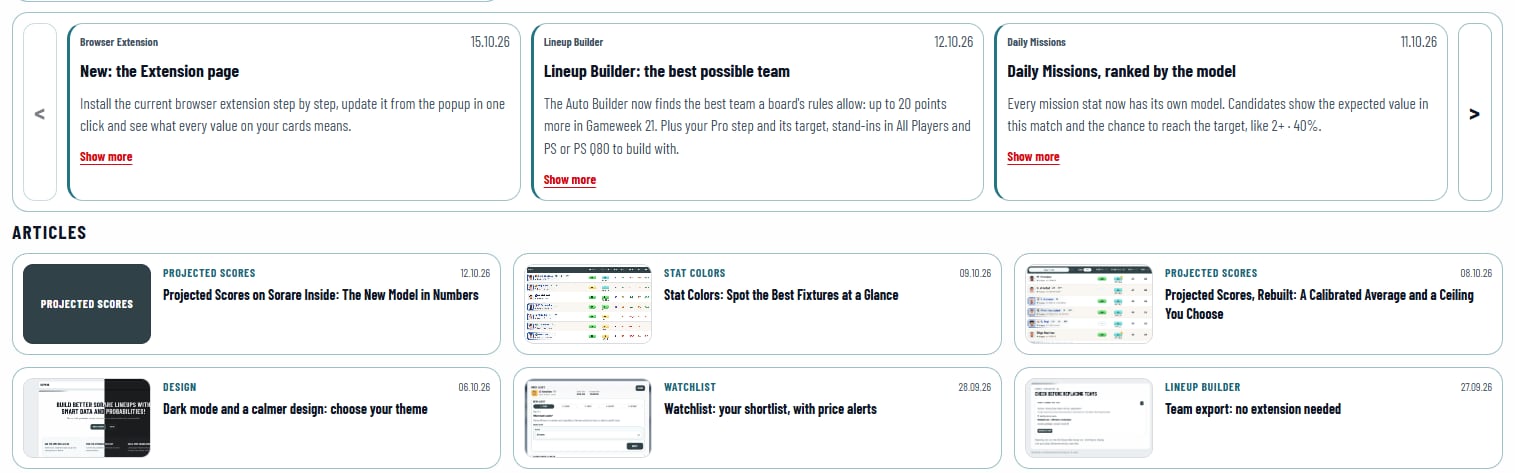 Latest news with the three newest updates and Articles with the other articles, each with a small picture.