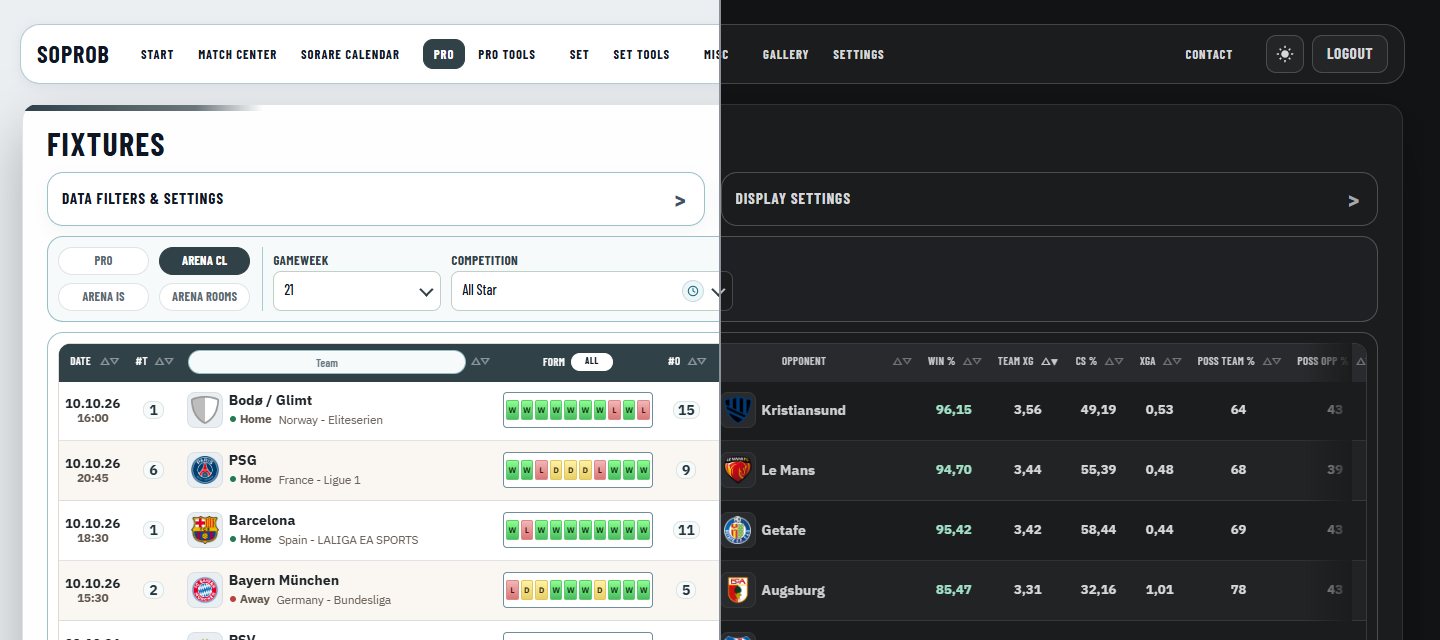 Fixtures shown half in the light theme and half in the dark theme.