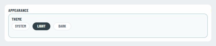 The Theme field in Settings > Preferences with the options System, Light and Dark.