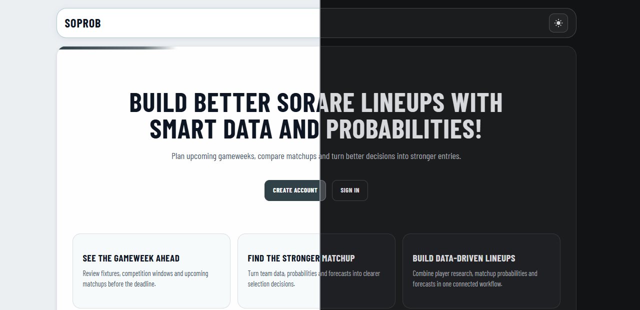 The start page half in the light theme and half in the dark theme, with the switch at the top right.