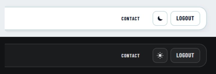 The header button next to Logout: a moon in the light theme and a sun in the dark theme.